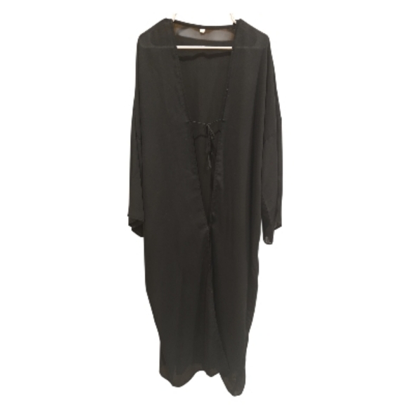 unbranded Other - Black Long Sleeved Abaya Kaftan Maxi Dress Beaded One Size